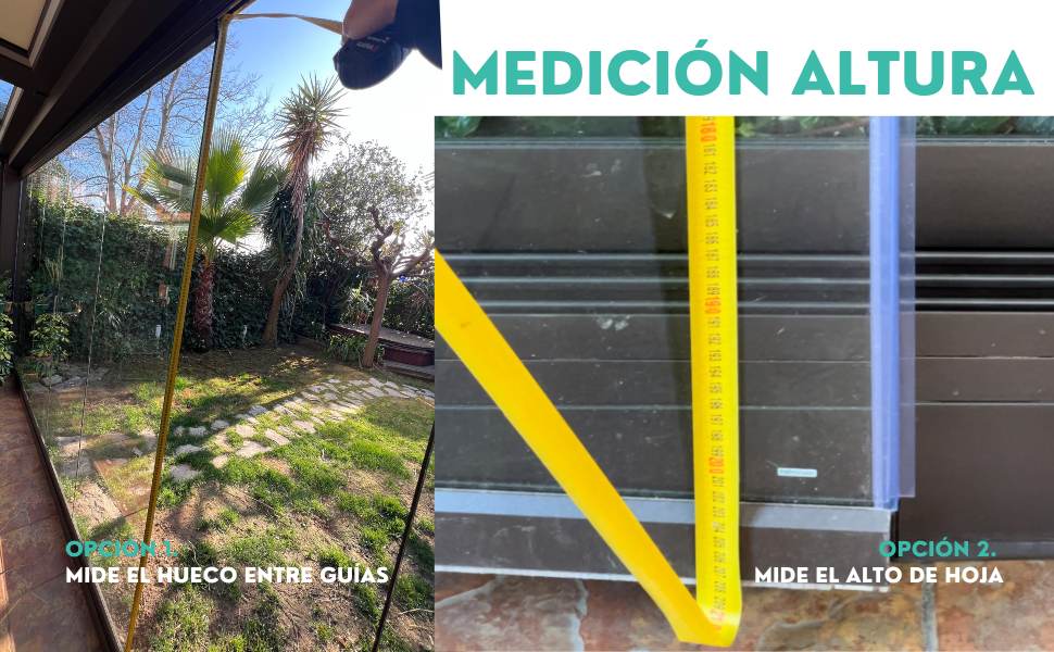 Medición de alto de la mosquitera para cortina de cristal fija