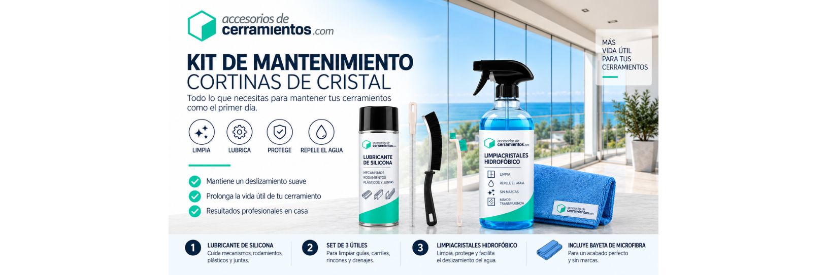 Kit profesional de mantenimiento para cortinas de cristal - Imagen 5